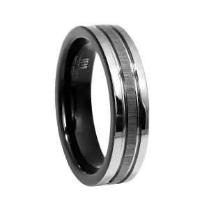 Aliança de Tungstênio Siena Prata e Preto 5mm