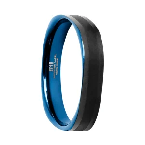 Aliança de Tungstênio Dublin Preta e Azul fosco 4mm