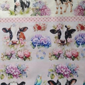 Tecido Vacas e Hortênsias